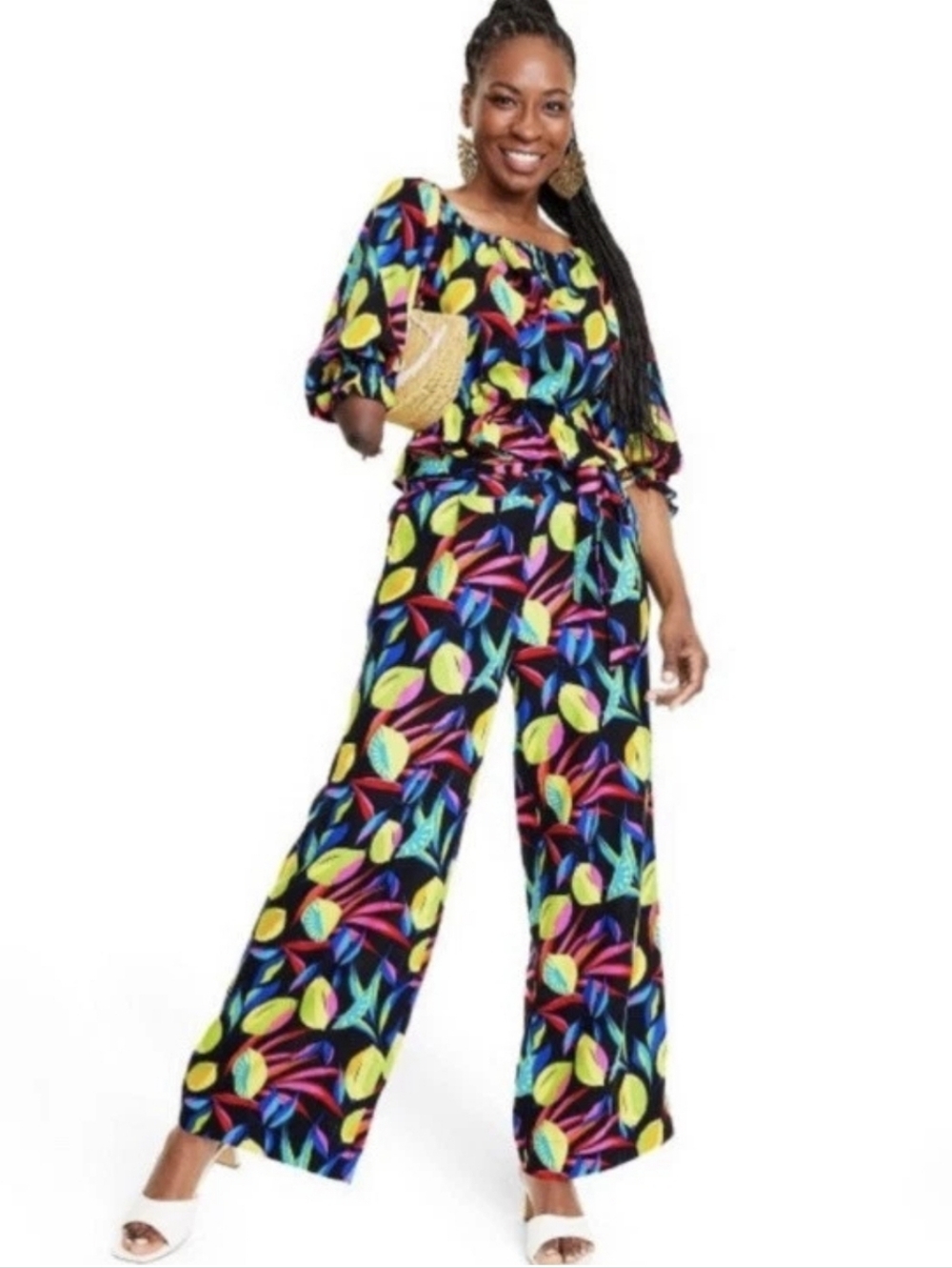 Tabitha Brown x Target Lemon Print 2-Pc Off-Shoulder Top & Wide-Leg Pants XXS